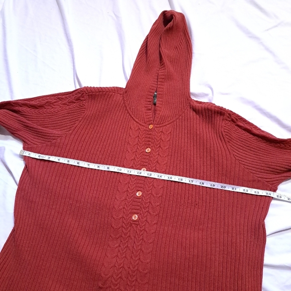Eddie Bauer | Red cable knit button up hooded womens sweater - Picture 6 of 8
